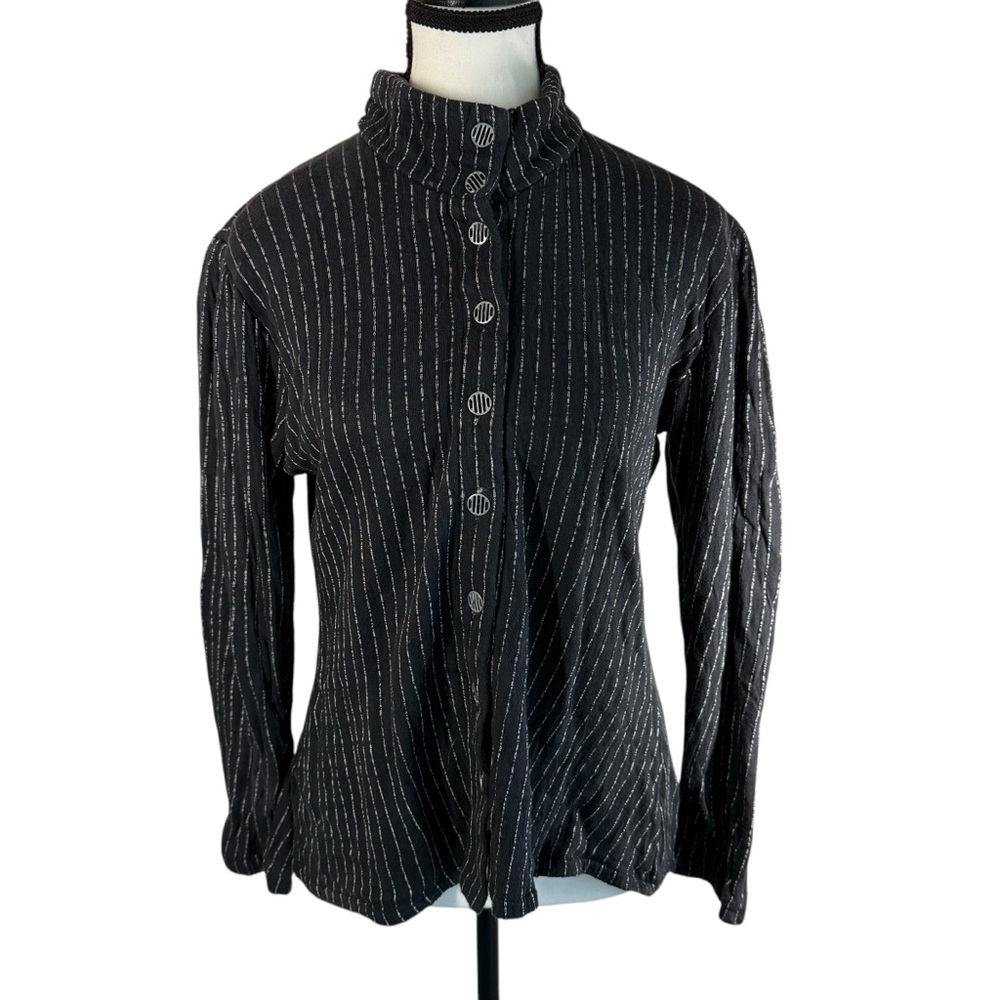 Chic Black and White Striped Button-Down Shirt